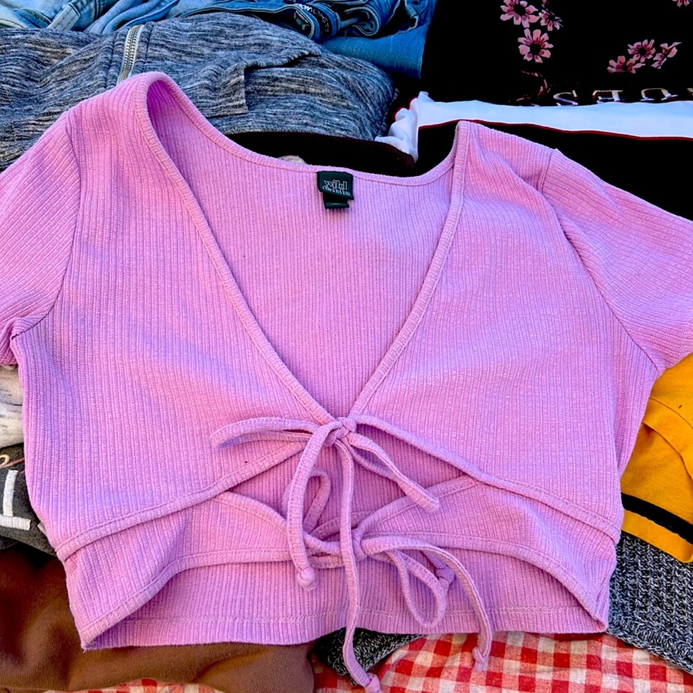 Pink crop top with front laces